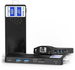 HEIGAOLAP Fanless Stick PC, Mini Desktop Celeron N4000 4GB RAM 64GB eMMC(1.1 GHz), USB-C Micro PC, USB PD3.0 HDMI 4K 60Hz Wi-Fi5 Gigabit Ethernet BT5.0 on Business Office Industrial IOT Media Home