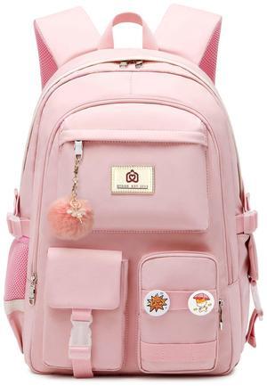 Laptop Backpacks 15.6 Inch College Backpack Elementary Middle High School Bag Large Cute Bookbags Anti Theft Travel Back Pack Casual Daypack Kids Book Bag for Teens Girls Women Students (Pink)