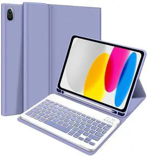 ABEIFAN ipad 10th Generation Case with Keyboard 10.9" 2022, Wireless Keyboard Case for 10.9-inch 2022 ipad 10th Generation (A2696 / A2757 / A2777) with Pencil Holder, Purple