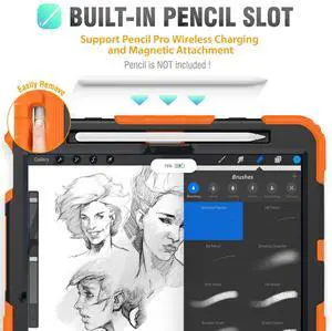 HXCASEAC Case for iPad Air 11 inch 2024 (M2), Shockproof Design with Pencil Holder/Screen Protector/Rotating Hand Strap, Protective Cover for iPad Air 6th Generation (A2902, A2903, A2904) - Orange