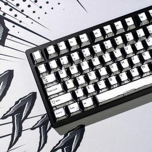 Hunfuthr Manga Themed Keycaps PBT Dye Sub Retro Keycaps Japanese Style Cherry Profile Black White Key caps Set 141 Keys Fit for 60% 65% 75% 95% Mechanical Keyboard Cherry Mx Gateron Switches