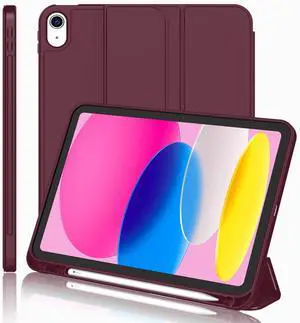 iMieet Case for iPad 10.9 Inch 2022(10th Gen) with Pencil Holder,Trifold Stand Smart Case with Soft TPU Back,Auto Wake/Sleep(Wine)