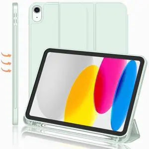 iMieet New iPad 10th Generation Case 2022 10.9 Inch with Pencil Holder, Trifold Stand Smart Case with Soft TPU Back,Auto Wake/Sleep(Pale Green)