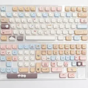 ILYCHEEGAMI PBT Cute Cartoon Animals MOA XDA Round keycaps PBT keycap Set for Girl Kids Custom keycaps for Gateron Kailh Cherry Mx Switches ANSI Layout Mechanical Keyboard (Mao-Sea Salt Meow Keycap)