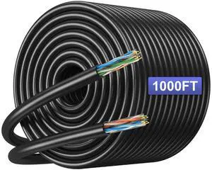 JARNHNG Cat6 Cable 1000ft - Heavy Duty, Shielded, Waterproof, 550MHz, UV Resistant 26AWG Cat 6 Ethernet Cable 1000 ft, Suitable for Indoor and Outdoor Use