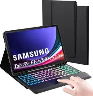 Keyboard Case for Samsung Galaxy Tab 12.4 inch - 7 Color Backlit Detachable Smart Touchpad Keyboard Cover for Galaxy Tab S10 Plus 2024/S9 FE Plus 2023/S9 Plus 2023 with S Pen Holder,Black-Backlit