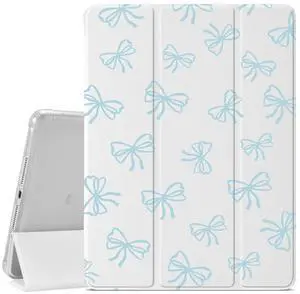 JOYLAND Light Blue Bow Pattern Case for iPad Pro 13-inch (M4) 2024,Pencil Holder & Clear Transparent Soft TPU Back & Trifold Smart Tablet Cover (Model Number:A2925/A2926/A3007)