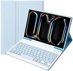 KcoxdCn Slim Candy Colors Keyboard Case Compatible with iPad Pro 11 Inch (M4) (5th Gen) 2024 Released with S Pen Holder, Mutil Angles Stand Cover Detachable Wireless Keyboard (Light Blue)