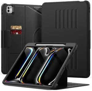 KAIJIAbox Case for iPad Pro 13 Inch M4 2024,Full Body PU Leather Auto Sleep/Wake Shockproof Cover with Pencil Holder,Card Slot,Strong Magnetic Multi-Angle Stand(Black)