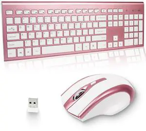 Wireless Keyboard and Mouse Combo 17inch Full Size 2.4G USB Ergonomic Slim Wireless Keyboard for PC Laptop Tablet Desktop Computer Windows Pink (Rose Gold)