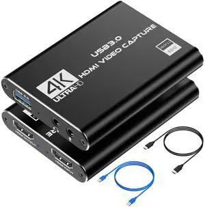Capture Card, HDMI USB3.0 Capture Card Nintendo Switch, Video Capture Card 4K 1080P 60FPS, Game Capture Card for Live Streaming, Video Conference, Recording, Works with PS4/PS5/PC/OBS/DSLR