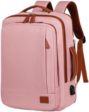Large Travel Laptop Backpack for Men Women, Expandable Waterproof Carry On Backpack Airline Approved with USB Charging Port & Wet Pocket, 15.6" Business Work Backpack Rucksack Casual Daypack - Pink