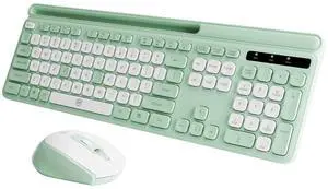 Green Wireless Keyboard and Mouse Combo, 2.4G Ergonomic Wireless Computer Keyboard with Phone Tablet Holder, Silent Mouse with 6 Buttons, Compatible with MacBook, Windows (KM-239W-WHGN)