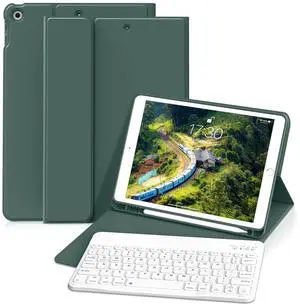 KVTVOU Keyboard Case for iPad 9th/8th/7th Generation (10.2 Inch, 2021/2020/2019), Smart Magnetic Detachable Wireless Bluetooth Keyboard, Folio Stand Cover with Pencil Holder, Dark Green