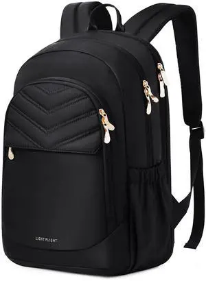 LIGHT FLIGHT Travel Backpack for Women, 15.6" Laptop Backpack with USB Charging Hole, Water Resistant, Large Capacity, Black Daypack for College, Work, Casual Computer Bags