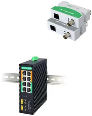 LINOVISION POE Over Coax Converter and Industrial 8-Port Full Gigabit BT 90W POE Switch, Max 3000ft Power and Data Transmission Over Regular RG59 Coaxial Cable