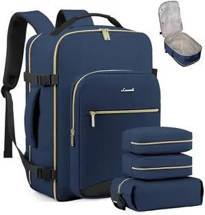 LOVEVOOK Carry on Travel Backpack, 40L Waterproof Large 17inch Laptop Luggage Daypack as Personal Item Flight Approved, Business Weekender Overnight with 3 Packing Cubes, Blue green-Black