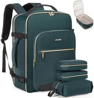 LOVEVOOK Travel Carry on Backpack as Personal Item Flight Approved for Men, 40L Waterproof Large 17inch Laptop Luggage Daypack Business Weekender Overnight with 3 Packing Cubes, Dark green-Black