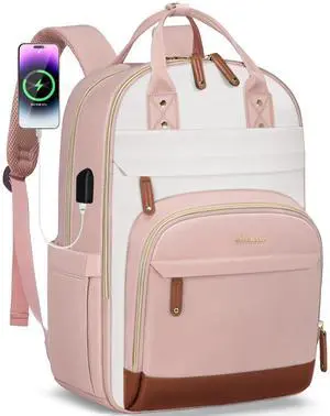 LOVEVOOK Backpack for Women,Laptop Backpack Women,Fits 15.6 Inch Laptop Bag,School Backpacks,Fashion Travel Work Anti-theft Bag,Waterproof Business Computer College Backpack Purse,Pink-Beige