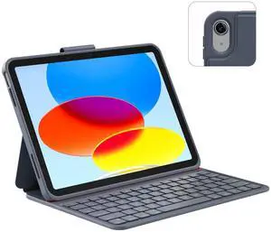 Case with Keyboard Compatible for iPad 10th Generation: Bluetooth Wireless Magnetic Stand Rechargeable Keyboard with Pencil Holder (Grey)