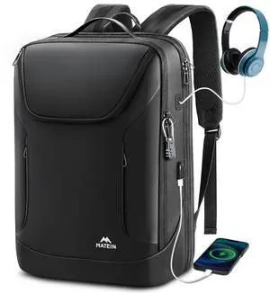 MATEIN 17 Inch Laptop Backpack Waterproof, Anti Theft Business Work Backpack with Lock & USB Charging Port, TSA Tech Computer Back Pack with Insulated Pocket for Men Commuter Office Travel, Black
