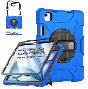 Case for iPad Air 6th/ 5th/ 4th Generation (2024/2022/2020): Cover for iPad Air 11 Inch M2 /iPad 10.9 Inch with Screen Protector- Stand- Handle- Shoulder Strap- Pencil Holder- Blue