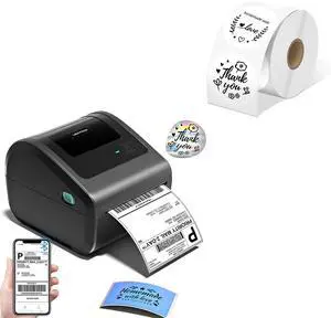 Omezizy D450BT Bluetooth Shipping Label Printer and 750Pcs 2x2 Roll White Thermal Labels, Wireless Thermal Label Printer for Small Business, Thermal Printer for Shipping Labels