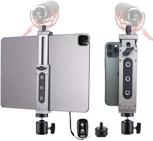 Aluminum IPad Pro Tripod Mount Adapter Holder With Cold Shoe Ball Head and Bluetooth Shutter for iPad Pro 12.9 11 10.5, iPad Air Mini, Surface Galaxy Tab, Video Recording 3.5 to 13.5" iPhone Tablet