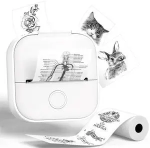 Phomemo T02 Print Pods Mini Printer- Inkless Pocket Printer Sticker Maker, Bluetooth Thermal Pocket Printer for Study Notes, Stickers, Photos, DIY Printing, White