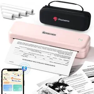 Phomemo Portable Printers Wireless for Travel Upgraded,M834 Bluetooth Thermal Printer 8.5" x 11"& A4 Size,Inkless Mobile Printer with Carry Case for Travel,Office,School,Car,Home,Pink
