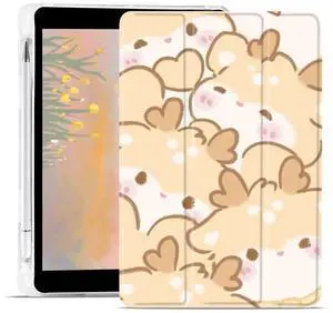 JOYLAND Cute Deer Pad Case for iPad 5th/6th Generation 9.7 Inch with Pencil Holder, Clear TPU Foldable for iPad 2017/2018 Smart Stand Back Cover, Auto Wake/Sleep Shockproof Protective Case