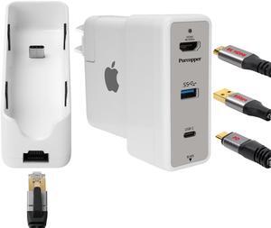 Docking Station for MacBook Charger, 4 in 1 Multiport Adapter, USB C 3.1 Port-10G/PD 100W Charging, USB A 3.0 Port-5G, HDMI Port-4K@60Hz, RJ45 Port-Ethernet 1Gbps (Supports 65W-100W MacBook Charger)
