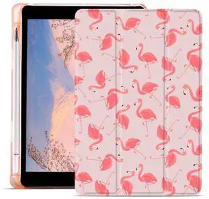 JOYLAND Flamingo Pad Case for 11 Inch iPad Air(2024) with Pencil Holder, Tropical Style Protective Case Auto Wake/Sleep Trifold Stand Smart Pink Case for Girls Kids