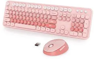 SbocKeeb Wireless Keyboard and Mouse Set, Retro Typewriter Keyboard, 2.4GHz Full Size 104-Key Cute Keyboard with Number Pad, Colorful Keyboard with Round Keycaps for Windows PC Laptop(Pink)
