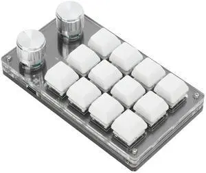 12 Keys Mini Keyboard One Hand Macro Mechanical Keyboard with 2 Adjustment Knobs, Plug and Play, Multifunction Shortcut Programmable Suitable for Office Gaming Lab(Black and White)