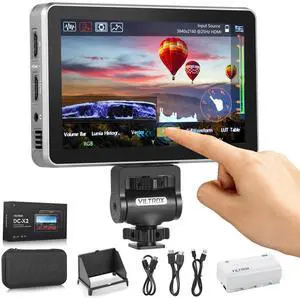 VILTROX DC-X2 6'' Touchscreen Camera Monitor 4K HDMI, Ultra Bright 2000nits Camera Field Monitor with Battery and Sunshade Hood, 3D LUT, Focus Peaking, Vector Scope, Full HD 1920x1080