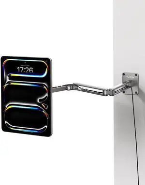 KU XIU Magnetic Wireless Charging Wall Mount Holder for iPad Pro 11" M4 (2024) Only, Aluminum Alloy 360° Adjustable Tablet Wall Mount Stand with 2M USB C Cable, Three-Section Foldable Magnetic Stand