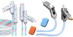 SWLIFL 2 Pack 3.3ft Light up USB-C Cable Multicolored Flowing RGB Cable and 4 in 1 USB C Cable with LED Display 5ft