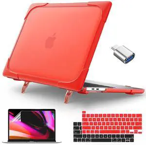 Teryeefi Heavy Duty Case for M2 M1 MacBook Pro 13 inch 2022 2020 Release A2338 A2289 A2251 Model, Fold Kickstand Function Hard Shell with Keyboard Cover & USB C Adapter & Screen Protector, Red