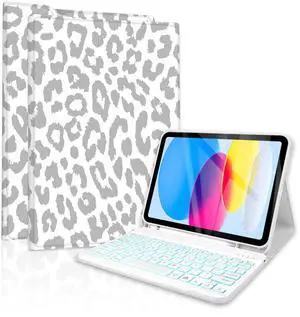 TopPerfekt for Bluetooth Keyboard iPad 10th Gen 10.9 inch (2022) case iPad (A16) 11th/ 10th Gen Case 11'' (2025) with 7-Color Backlights, Pencil Holder, Detachable, Rechargeable- Grey Leopard