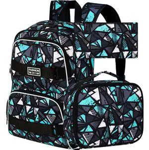 17 Inches Boys Backpack, 3Pcs School Bookbag Set for Teens College Students, Graffiti Laptop Backpacks with Lunch Box (Green)