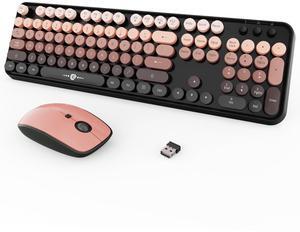 Wireless Keyboard and Mouse Combo, 104 Round Keys Cute Colorful Keyboard and Mouse with Retro Typewriter for PC/Mac/Laptop/Tablet/Computer/Windows Black