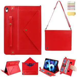UUcovers Crossbody Handbag Case for iPad (A16) 11th Gen 11 inch 2025 & iPad 10th Gen 10.9" 2022 with Pencil Holder/Pockets [Shoulder Strap/Hand Strap] Folio Stand Envelope Magnetic Wallet Cover, Red