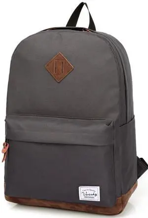 VASCHY School Backpack for College Students Casual Daypack with Padded 15 inch Laptop Compartment Dark Gray