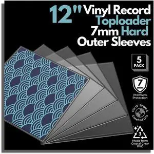 Vinyl Record Case Sleeves Toploader Vinyl Protective Sleeves - 7mm (7 Millimeters) Thickness Crystal Clear Hard Case for Vinyl Record Storage and Collection, Outer Sleeves for Vinyl Records Pack of 5