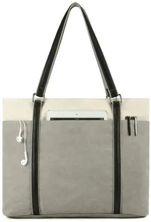 Wxnow Laptop Tote Bag 15.6 Inch Laptop Bag for Women Teacher Large Laptop Organizer Bag Waterproof Briefcase Shoulder Bag for Work Grey