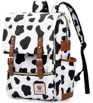 Xinveen Vintage Backpack School Bag College Daypack Slim Travel Rucksack Cow
