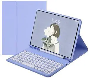 HENGHUI Color Keyboard for Galaxy Tab S8+ 12.4" 2022 / S7 FE 2021 / S7 Plus 12.4 Inch Keyboard Case Cute Round Key Wireless Movable Keyboard Cover with S Pen Holder (Purple)