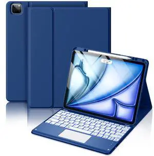 Hamile for iPad Air 13-inch Case Keyboard (M3/M2) - Magnetic Wireless Keyboard with Multi-Touch Trackpad 7 Colors Backlit Stain Proof Folio Cover for iPad Pro 12.9 6th 5th 4th 3rd Gen - Navy Blue