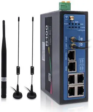 Industrial 4G LTE Router with SIM Card Slot, LTE Cat 4 Wi-Fi Cellular Router, External Detachable Antenna, VPN, RS232/RS485 M2M IoT Integration, Band Lock, and Remote Management
